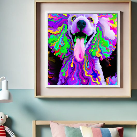 Poster Crazy Happy Poodle Portrait d'art de chien