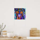 Poster Crazy Happy Rottweiler Dog Portrait Art (Cuisine)