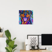 Poster Crazy Happy Rottweiler Dog Portrait Art (Bureau à domicile)