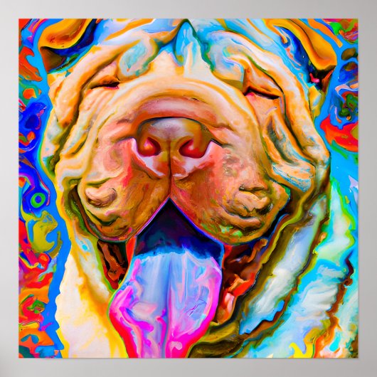 Poster Crazy Happy Shar-Pei Portrait d'art chien (Devant)