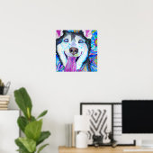 Poster Crazy Happy Sibérien Husky Portrait Art (Bureau à domicile)