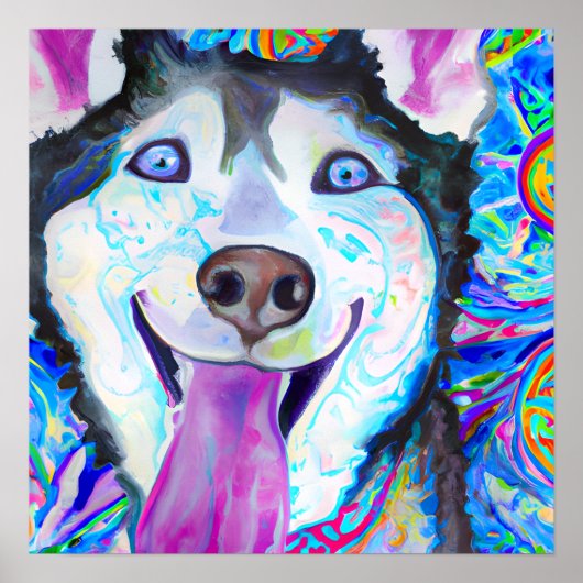 Poster Crazy Happy Sibérien Husky Portrait Art (Devant)