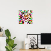 Poster Crazy Happy Tabby Cat Portrait Art (Bureau à domicile)