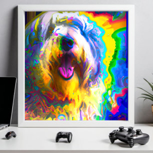 Poster Crazy Happy Vieux Anglais Portrait Sheepdog