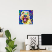 Poster Crazy Happy Wheaten Terrier Dog Portrait Art (Bureau à domicile)