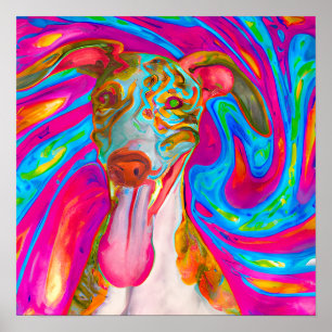 Poster Crazy Happy Whippet Dog Portrait Art
