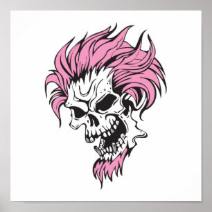 Poster crazy pink hair skull