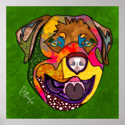 Poster Crazy Rottweiler chien visage peint main (Devant)