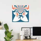 Poster Crazy Walking Elephants Coral Blue Chevron Motif (Bureau à domicile)