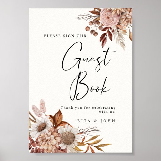 Poster Cream Boho Mariage S'Il Vous Plaît Signez Notre Gu (Devant)