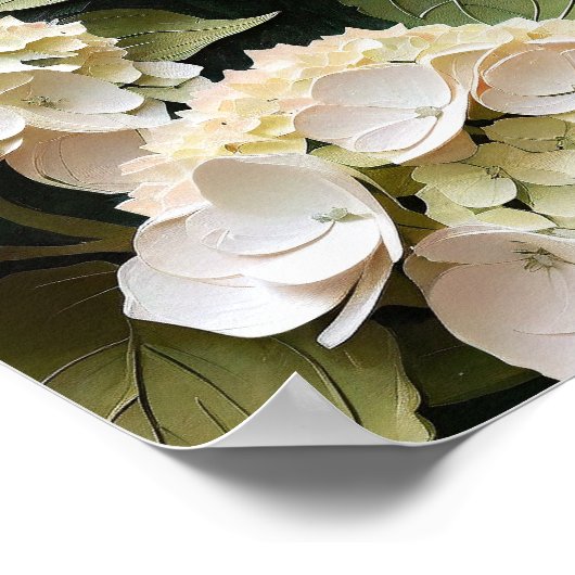 Poster Cream Hydrangeas with Textured Leaves (Coin)