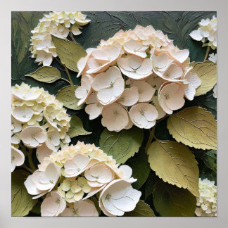 Poster Cream Hydrangeas with Textured Leaves 