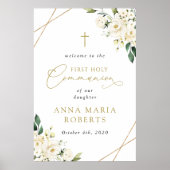Poster Cream White Flowers, First Holy Communion Welcome (Devant)