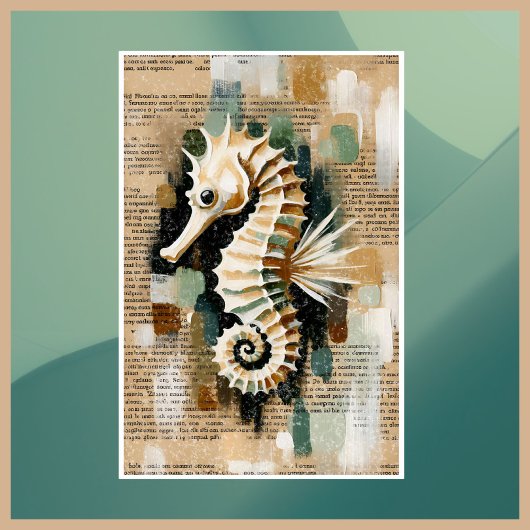 Poster Cream & White Seahorse Abstrait