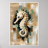 Poster Cream & White Seahorse Abstrait (Devant)