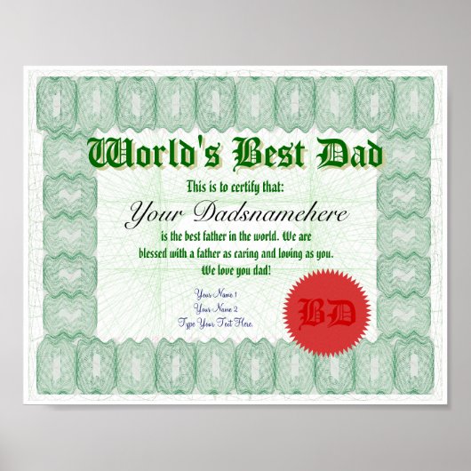 Poster Create a World's Best Dad Certificate (Devant)