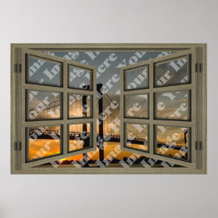 Poster Create Your Own 6 Pane Light Brown Open Window