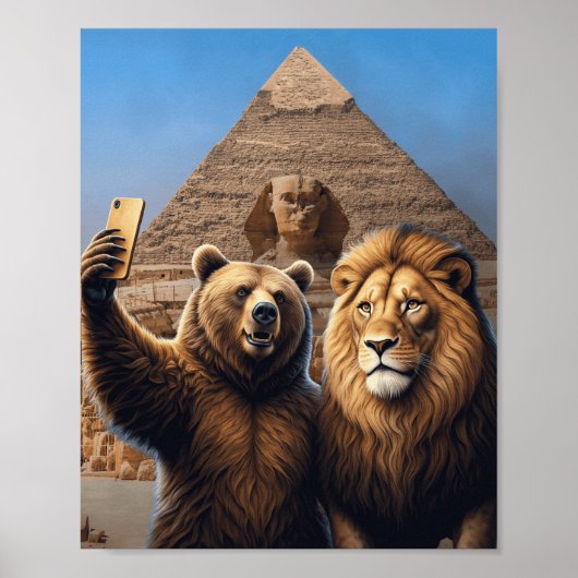 Poster Créatif drôle Lion et Selfie d'ours (Devant)