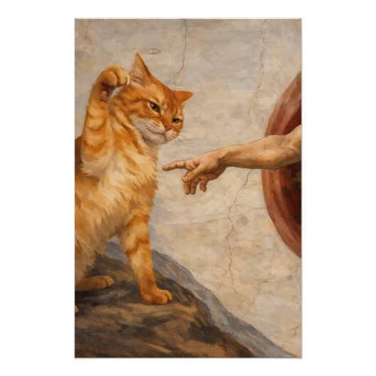 Poster Création d'Adam avec le chat Sarca, une œuvre d'ar (Devant)