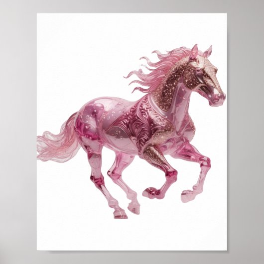 Poster Création Déclarative Cheval en Verre Rose Iconique (Devant)