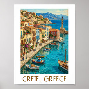 Poster Création vintage Crète Grèce Scène de voyage médit
