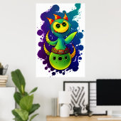 Poster créature alien cool verte | Art AI (Bureau à domicile)