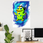 Poster créature alien verte de nombreux yeux | Art AI (Bureau à domicile)