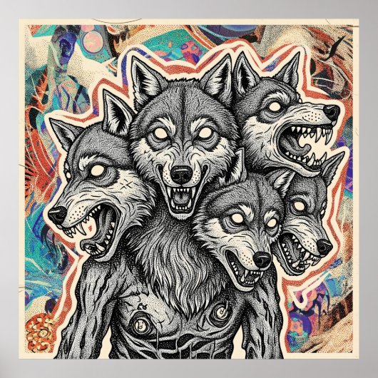 Poster Créature de loup à trois têtes (Devant)