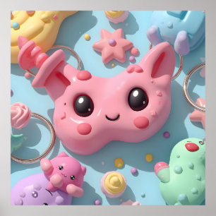 Poster Créatures Fantastiques Pastel Kawaii