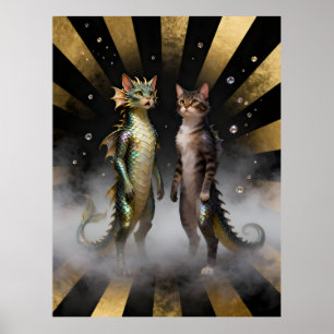 Poster Créatures félines-dragons mythiques