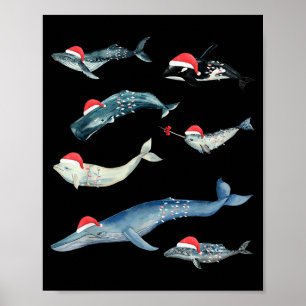 Poster Créatures Marines Mignonnes Baleines Orque Noël Oc