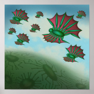 Poster Créatures volant en formation projetant des ombres