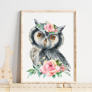 Poster Crèche Animaux de la Forêt de Hibou   Jolie Impres