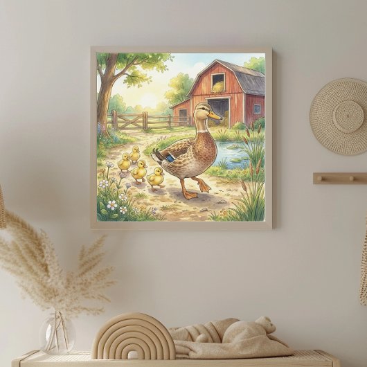 Poster Crèche Maman Canard et Canetons