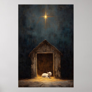 Poster Crèche Moutons Art de la Nativité Jésus
