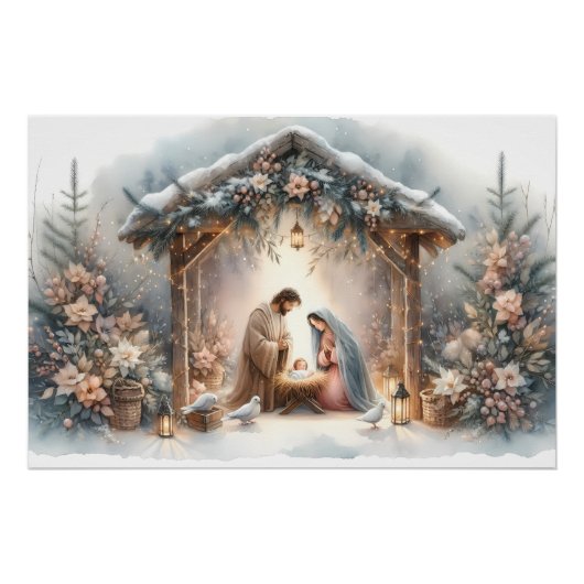 Poster Crèche rustique avec fleurs d'hiver (Devant)