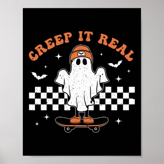 Poster Creep It Real Ghost Skateboard Retro Cute Hallowee (Devant)