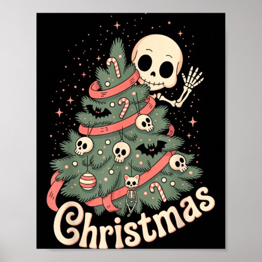 Poster Creepy Cute Kawaii Skeleton Christmas Tree Skull B (Devant)