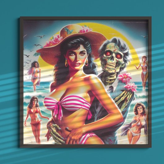 Poster Creepy Zombie Beach Pin-up