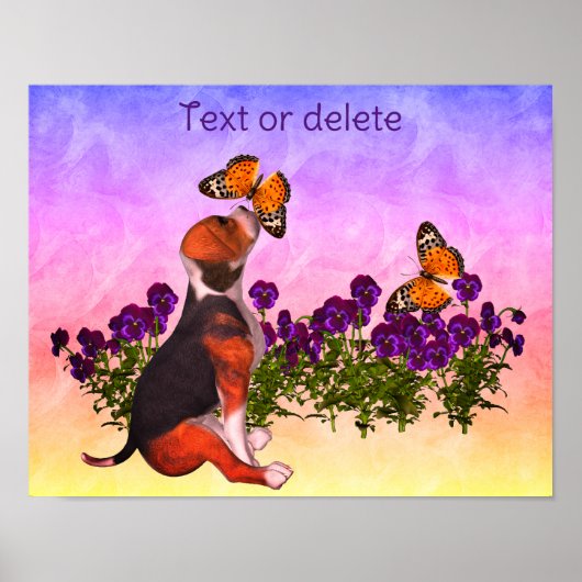 Poster Créez votre propre Beagle Chiot Papillons Fleurs (Devant)