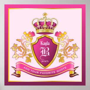 Poster Créez votre propre blason rose couronne d'or perle