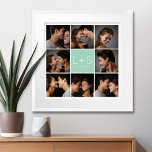 Poster Créez votre propre collection photo Mariage Monogr<br><div class="desc">Arrière - plan vert menthe Pastel - Utilisez 8 photos carrés pour créer un cadeau d'anniversaire unique et personnel. Ajoutez les initiales et la date de la mariée et du marié. Si vous avez besoin d'ajuster les images ou les monogrammes,  cliquez sur l'outil personnaliser pour apporter des modifications.</div>