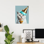 Poster Crème bleue glace King Chat avec Gold Cone Wall Ar (Bureau à domicile)