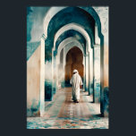 Poster Crème bleue maure de Marrakech<br><div class="desc">Belle allée d'architecture mauresque et un arabe dans les tons bleu et crème kaki</div>