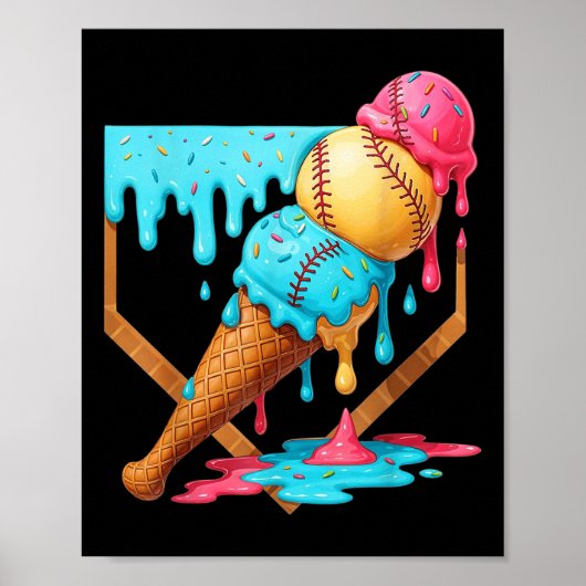 Poster Crème de glace de baseball goutte drôle de basebal (Devant)
