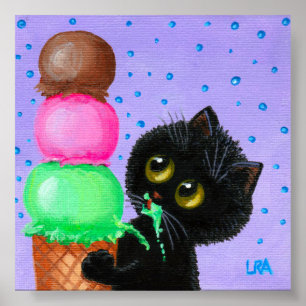 Poster Crème de glace de chat noir Créationarts