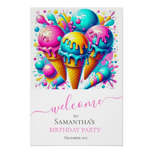 Poster Crème de glace mignonne Anniversaire (Devant)