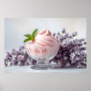 Poster Crème de glace rose avec Fleurs Lilac et Menthe ve