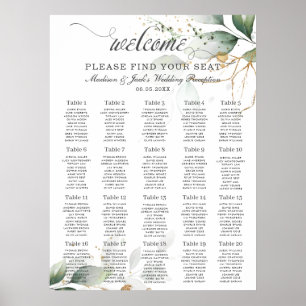 Poster Crème de mariage vert rustique Feuille d'or Seatin