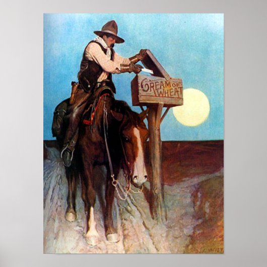 Poster Crème de Wheat Cowboy Postman N C Wyeth Vers 1908 (Devant)